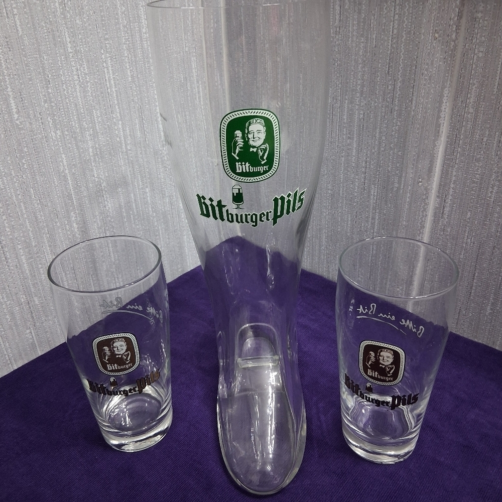 Vintage Bitburger Pils Bierstiefel Beer Boot Barware Glasses - Picture 14 of 16